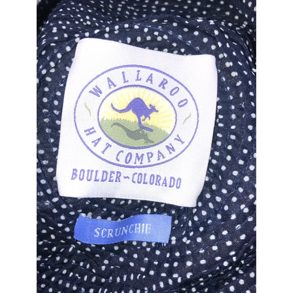 Wallaroo Hat Company Scrunchie Navy Polka Dot Packable Wide Brim Sun Hat Womens